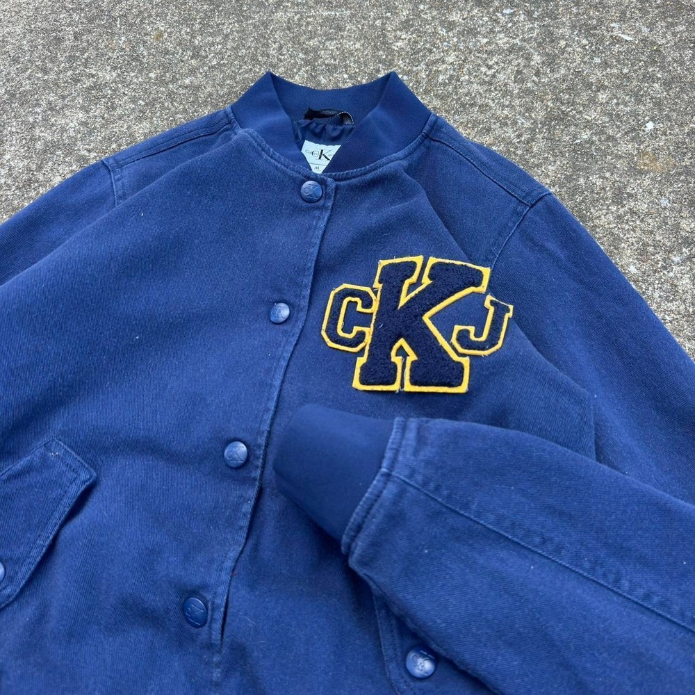 Vintage Y2K Calvin Klein CKJ Varsity Jacket Streetwear Navy Blue Small (g2)